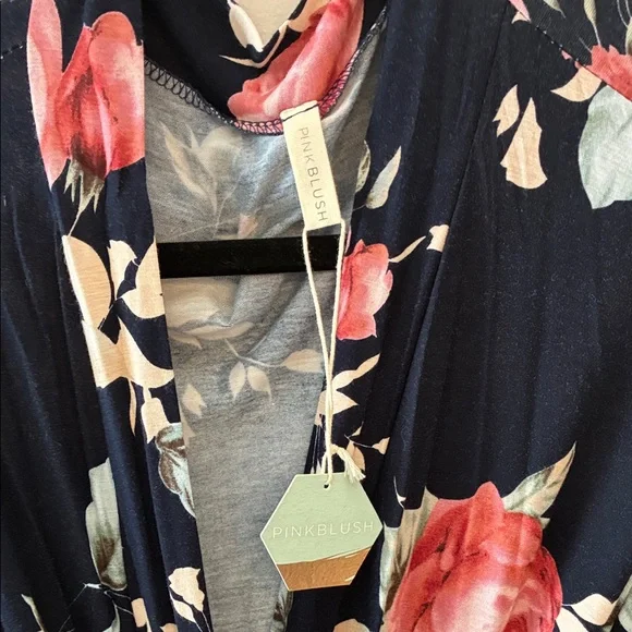 Floral Kimono Robe Dress - Black and Pink - Picture 2 of 3